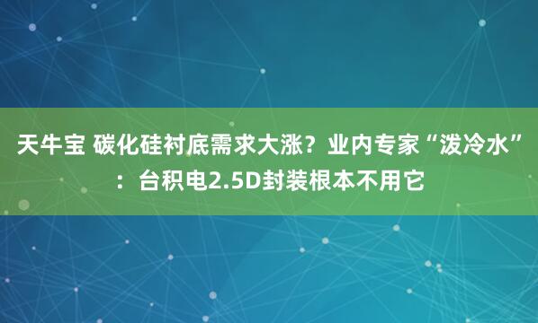天牛宝 碳化硅衬底需求大涨？业内专家“泼冷水”：台积电2.5D封装根本不用它